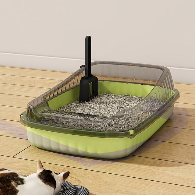 Cagogo Semi Enclosed Cat Litter Box, High Sided Splash Proof Litter Box for Large Cats Kittens, Extra Large Covered Cat Litter Box with Scoop, Indoor Cat Litter Box for Home Bathroom Odor Control