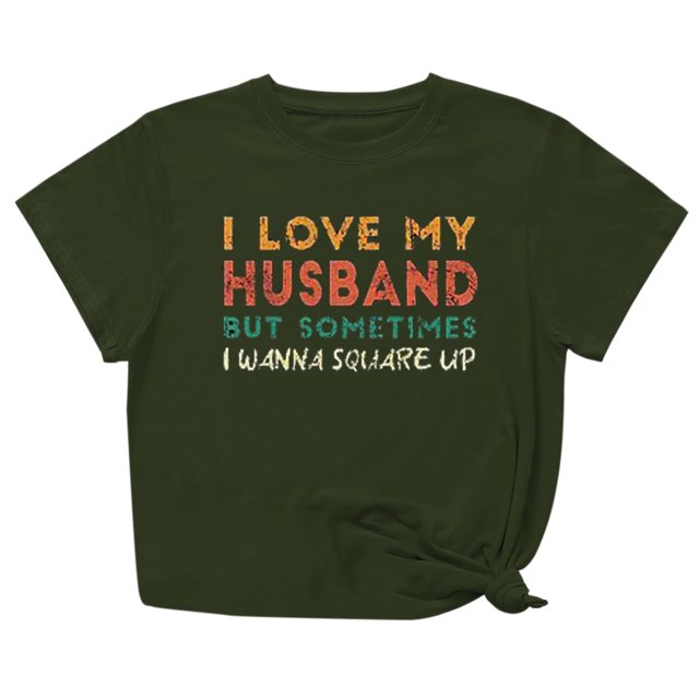 Penkiiy T-Shirt Femme J'aime Mon Mari Mignon Relation Mariée Tee L Vert Armée