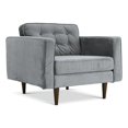 thumbnail image 1 of Conway Fauteuil à Accoudoirs Rembourré en Velours Gris, Dossier Coussiné, Style Mi-Siècle Moderne, 1 of 4