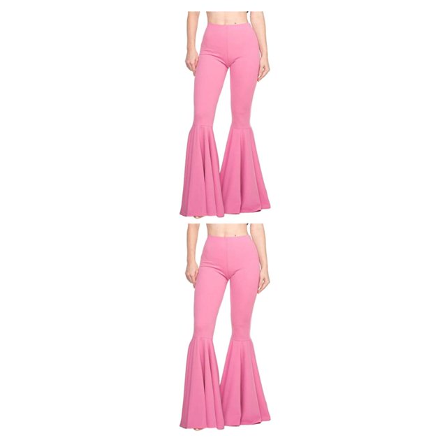 maskred Breathable Bell Bottom Pants Stretchy Wide Application High Waist Pants pink M 2Set