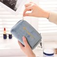 thumbnail image 3 of Women Cosmetic Bag Letters Embroidered Smooth Zipper Good Touch Velvet Korean Style Makeup Organizer Beauty Case for Home, 3 of 10
