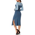 thumbnail image 3 of INSPIRE CHIC Robe Midi en Tricot pour Femme 2023 Automne Hiver à Manches Longues, Découpes, Col Rond, Blocs de Couleur, Ourlet Fendu, Bleu Foncé TG, 3 of 5