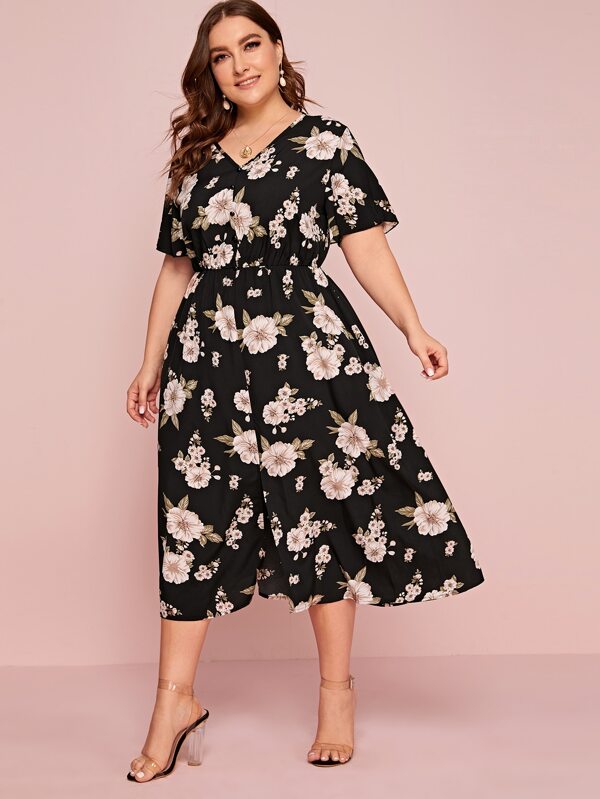 U.Vomade Women's Plus Size Dress Floral Button Dress