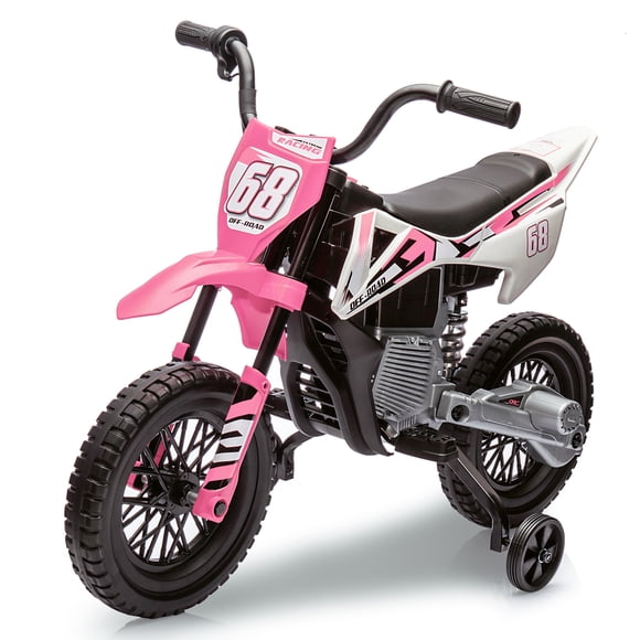 CazToi Moto Électrique 12V pour Enfants 3 Mi/h avec Roues Stabilisatrices et Musique Bluetooth pour 3 à 8 Ans