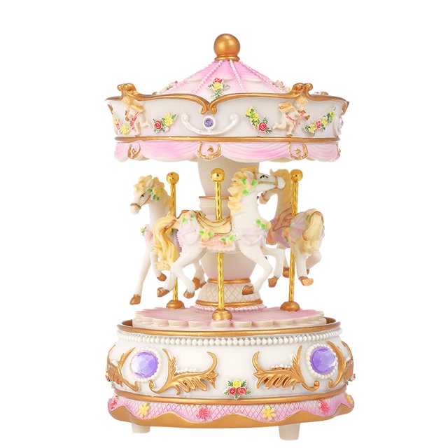Mistaha Mini Carousel Clockwork Music Box Colorful LED Merry-go-round Musical Box Gift for Girlfriend Kids