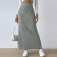 thumbnail image 2 of Women's High Waist Stretchy Rib Knit Split Slit Hem Midi Pencil Skirt, 2 of 6