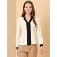 thumbnail image 3 of INSPIRE CHIC Women's Split Neck Pleated Front Contrast Color Blouse Tops, 3 of 6