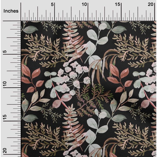 oneOone Polyester Spandex Black Fabric Leaves Sewing Craft Projects Fabric Prints By Yard 56 Inch Wide