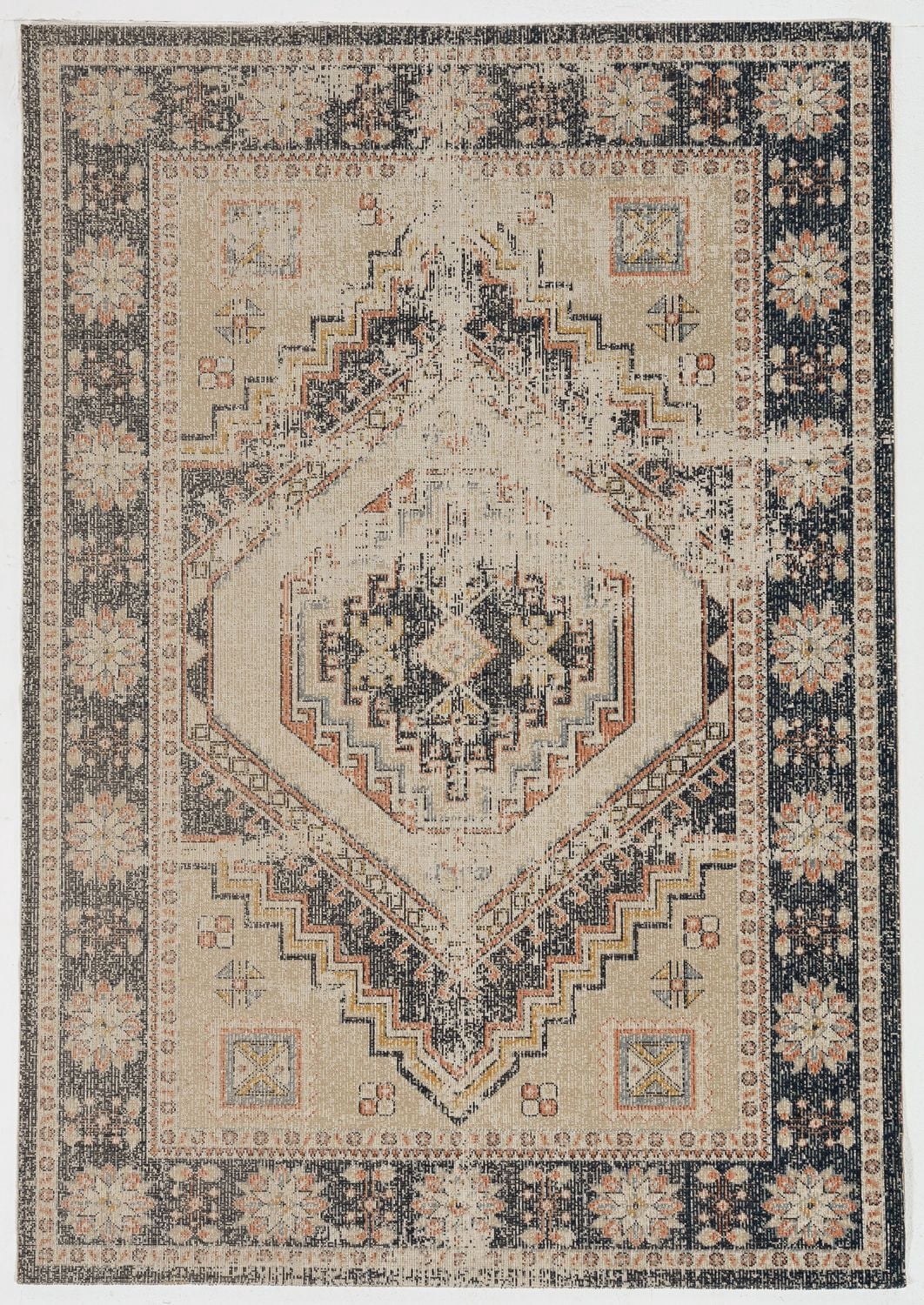 Tapis d'appoint Grand Zéro Stiles ivoire et bleu marine de 2 pi x 3 pi
