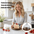 thumbnail image 1 of Mini Glass Dessert Dome with Wooden Base, Clear Display Cloche for Pastries and Cupcakes, Compact Serving Piece for Home Gatherings and Tabletop Decor, 1 of 9