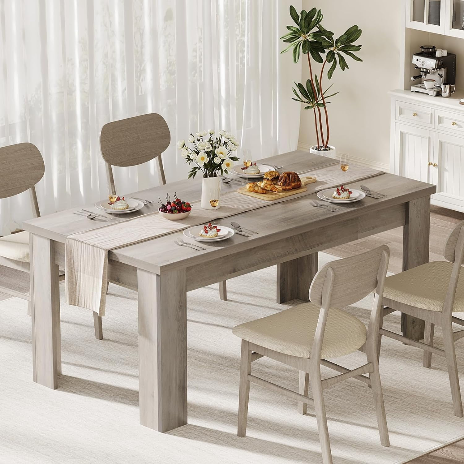 Dining Table for 4-6, 63" Wood Farmhouse Rectangular Thickened Dinner Dining Room & Kitchen Table for 4 for Apartment, Small Space, Rustic Grey