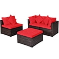 thumbnail image 4 of Gymax 4PCS Rattan Patio Conversation Furniture Set Yard Outdoor w/ Red Cushion, 4 of 10