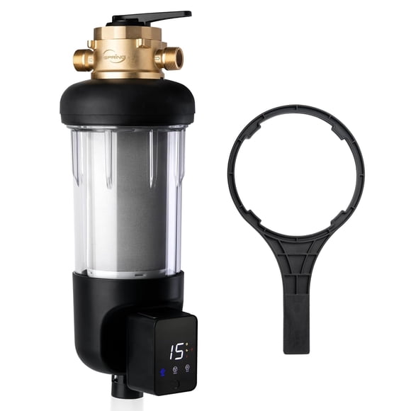 iSpring WSP200ARJ-BP Whole House Water Filter System Prefilter, Auto Flushing Spin Down Sediment Filter for Well Water, Integrated Bypass, 4-Mode Touch-Screen, Reusable, Jumbo Size, 200 Micron