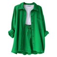 thumbnail image 2 of Fgnfyis Ensemble Décontracté Mode pour Femmes, Chemise à Manches Longues et Col Montant, Shorts Taille Haute avec Cordon, Ensemble 2 Pcs, Vert P, 2 of 5
