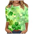 thumbnail image 1 of Diufon T-Shirts de la Saint-Patrick pour Femmes, Grande Taille, Imprimé Trèfle, Manches 3/4, Col Rond, 1 of 5