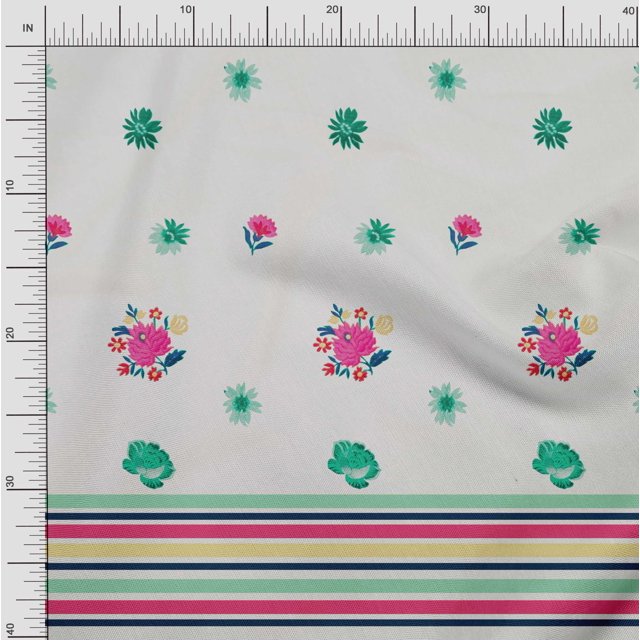 oneOone Tissu Jersey Viscose Rayé & Panneau Floral Imprimé Tissu BTY 60 Pouces de Large