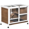 thumbnail image 1 of PawHut Indoor Rabbit Hutch with Wheels, Bunny Cage Guinea Pig House Small Animals Habitat W/ Top Access, Ramp, Pull Out Tray, Brown, 1 of 9