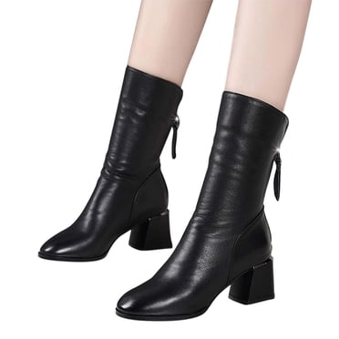 EGNMCR Women Bottes Mi-Mollet pour Femmes, Bottes de Neige Mi-Mollet pour Femmes Bottes à Fermeture Éclair Arrière avec Boucle Bottines en Peluche Décontractées Talon Moyen Shoes