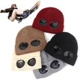 thumbnail image 4 of Unisex Solid Color Goggle Lens Design Beanie Hat,Beanie Winter Hat with Goggles, 4 of 4