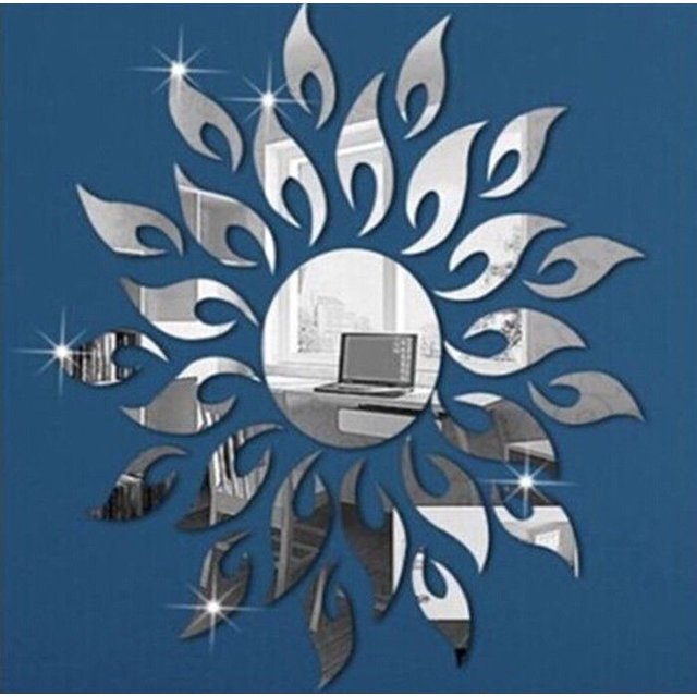 Autocollant Mural Effet Miroir Feu Tournesol 3D Acrylique Décoration Moderne