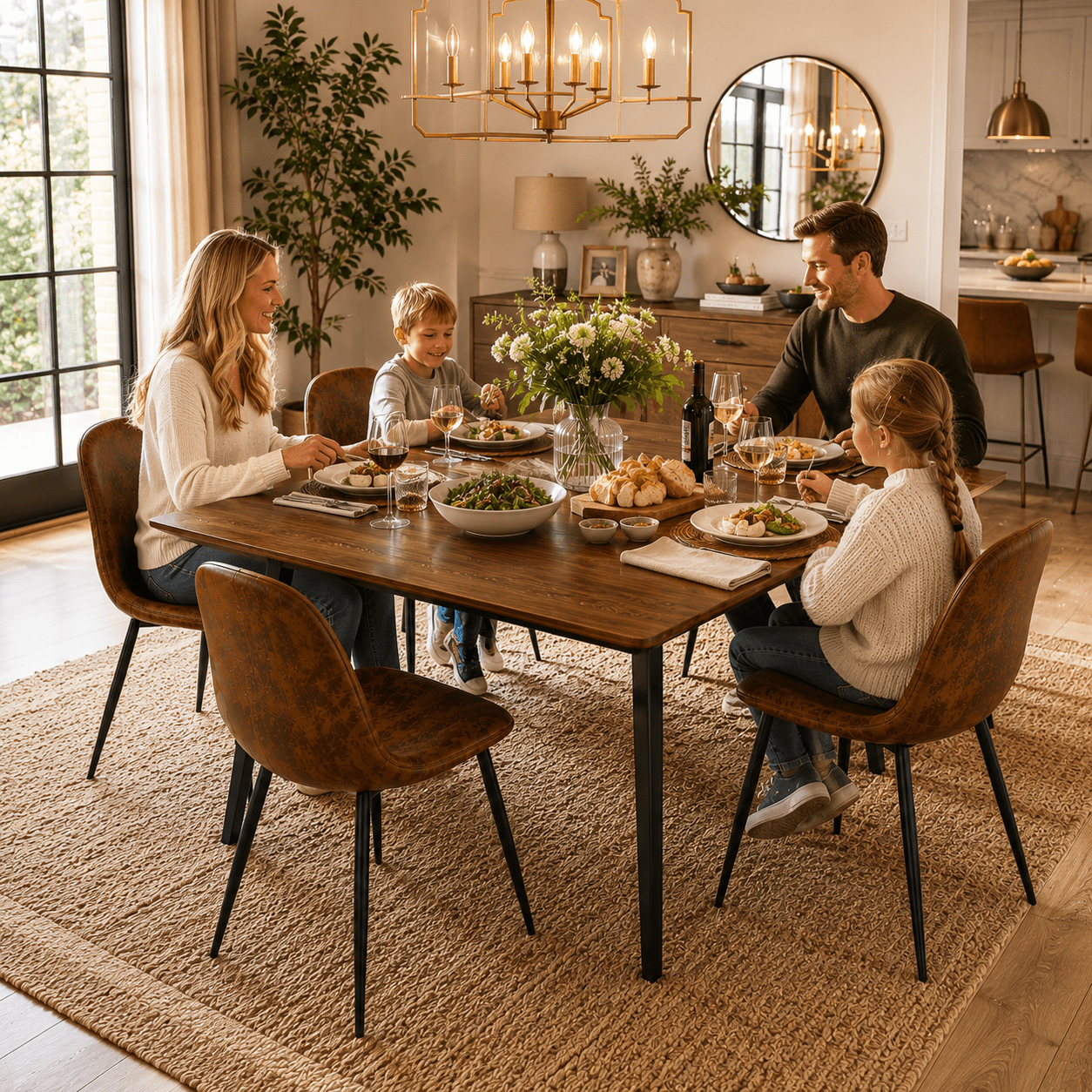 Homy Casa Kitchen Dining Chairs Set of 4, Brown Faux Suede Café Chairs with Metal Legs