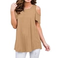 thumbnail image 2 of Off the Shoulder Shirts for Women Summer Short Sleeve Solid Color Tank Top Ladies Plus Size Beach Flowy Tees Blouse (Large, Khaki), 2 of 5