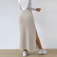 thumbnail image 4 of Jupe Crayon Midi Fendue en Tricot Côtelé Extensible Taille Haute pour Femmes, 4 of 6