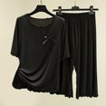 thumbnail image 2 of Yuyuzo Ensembles de Pyjama 2 Pcs pour Femmes T-Shirts à Manches Courtes à Col Ras du Cou Pantalons Amples Confortables Ensembles de Pyjamas à Volants Vêtements de Nuit, 2 of 3