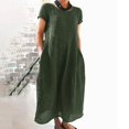 thumbnail image 2 of Kcodviy Robes d'Été Confortables et Amples pour Femmes, Style Bureau Décontracté, Robe d'Été Unie à Manches Courtes pour Femmes, Longue Robe, 2 of 7