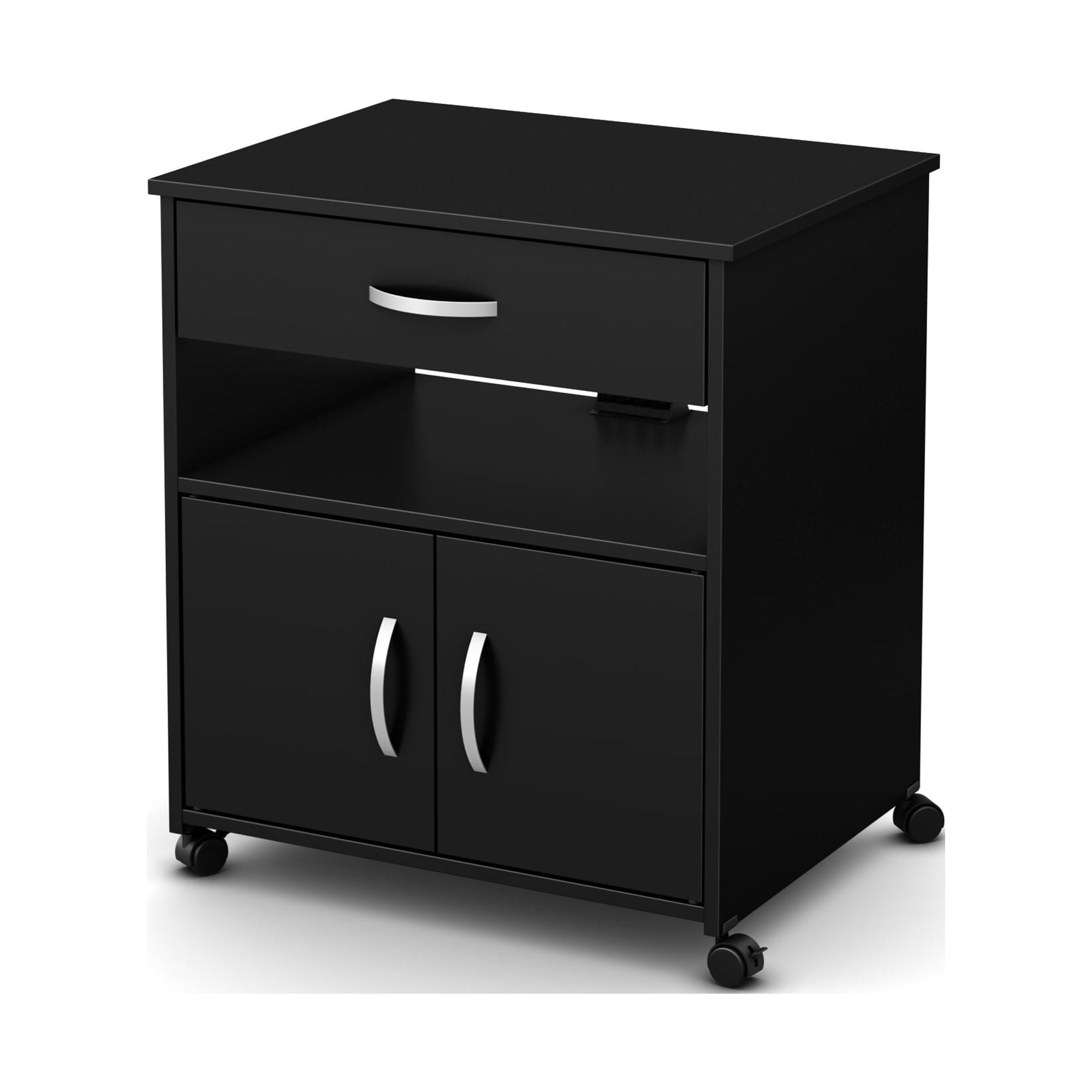South Shore Axess Microwave Cart on Wheels, in Pure Black