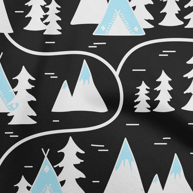 oneOone Silk Tabby Black Fabric Mountain Pattern Craft Projects Decor Fabric Printed By The Yard 42 Inch Wide