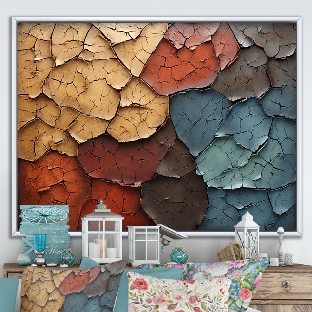 Designart Tree Redbrown framed wall art decor, Tree Redbrown framed wall Art, Blue Beige Abstract Redbrown Tree composition , Traditional White Framed Wall Art, White Color Frame