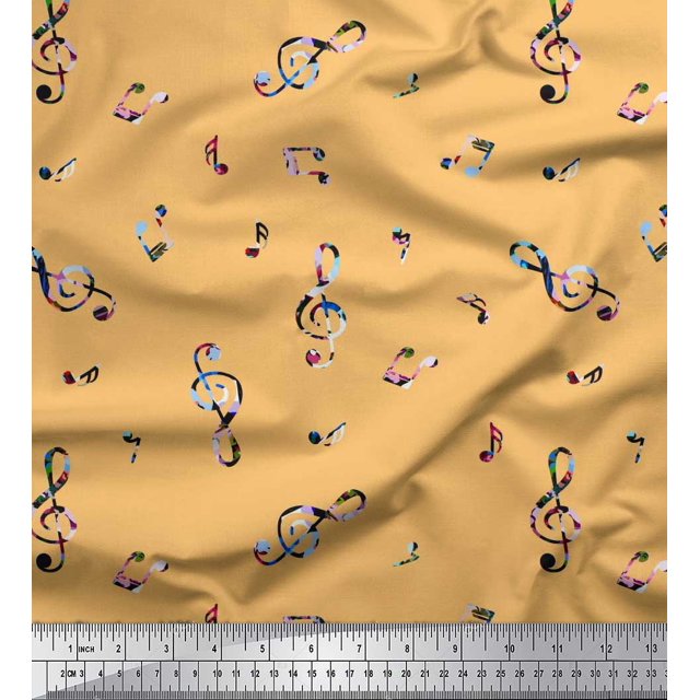 Tissu de Rayonne Pomme Notes Instrument de Musique Impression Tissu de Couture Yard 56 Pouces de Large