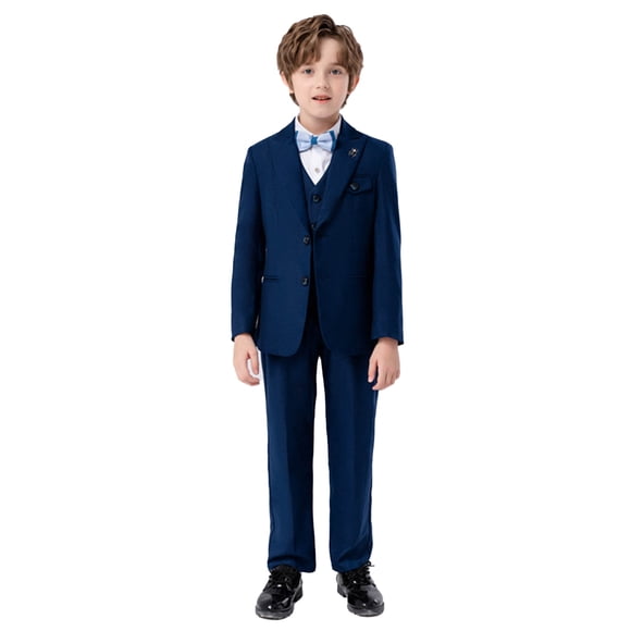 Aocisk Tenues et Ensembles pour Garçons - Ensemble de Costume Uni pour Garçons, Tenue Formelle - Tenue Élégante pour Jeunes Garçons Idéale pour les Mariages, les Fêtes et les Activités Formelles Bleu 5-6 Ans