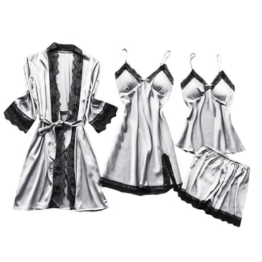 Cameland Pyjama pour Femmes Ensemble Shorts Lingerie Soie Dentelle Peignoir Robe Tenue de Nuit Nuisette Ensemble de Pyjama