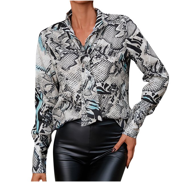 EQWLJWE Chemisiers à Manches Longues pour Femmes T-shirt Ample Imprimé de Mode pour Femmes Blouse à Manches Longues Col en V Hauts Décontractés