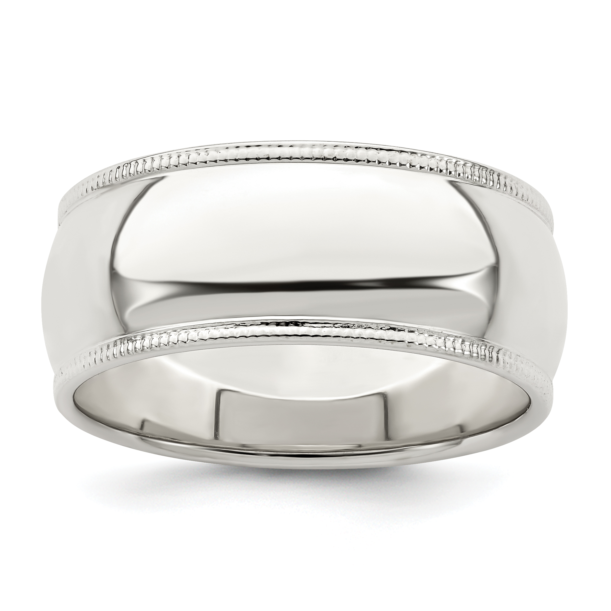 Bague Anneau en Argent Sterling 925 8 mm Demi-Ronde Perlée Taille 10,5