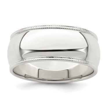 925 Sterling Silver 8mm Half Round Milgrain Size 10.5 Band Ring