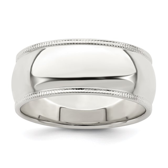 Bague Anneau en Argent Sterling 925 8 mm Demi-Ronde Perlée Taille 11