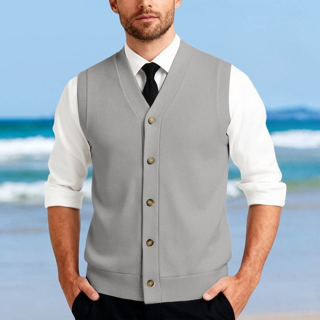 Gilet en Tricot Classique avec Boutons devant pour Usage Quotidien Décontracté et Professionnel - Gilet en Tricot Sans Manches Élégant pour Garde-Robe Homme