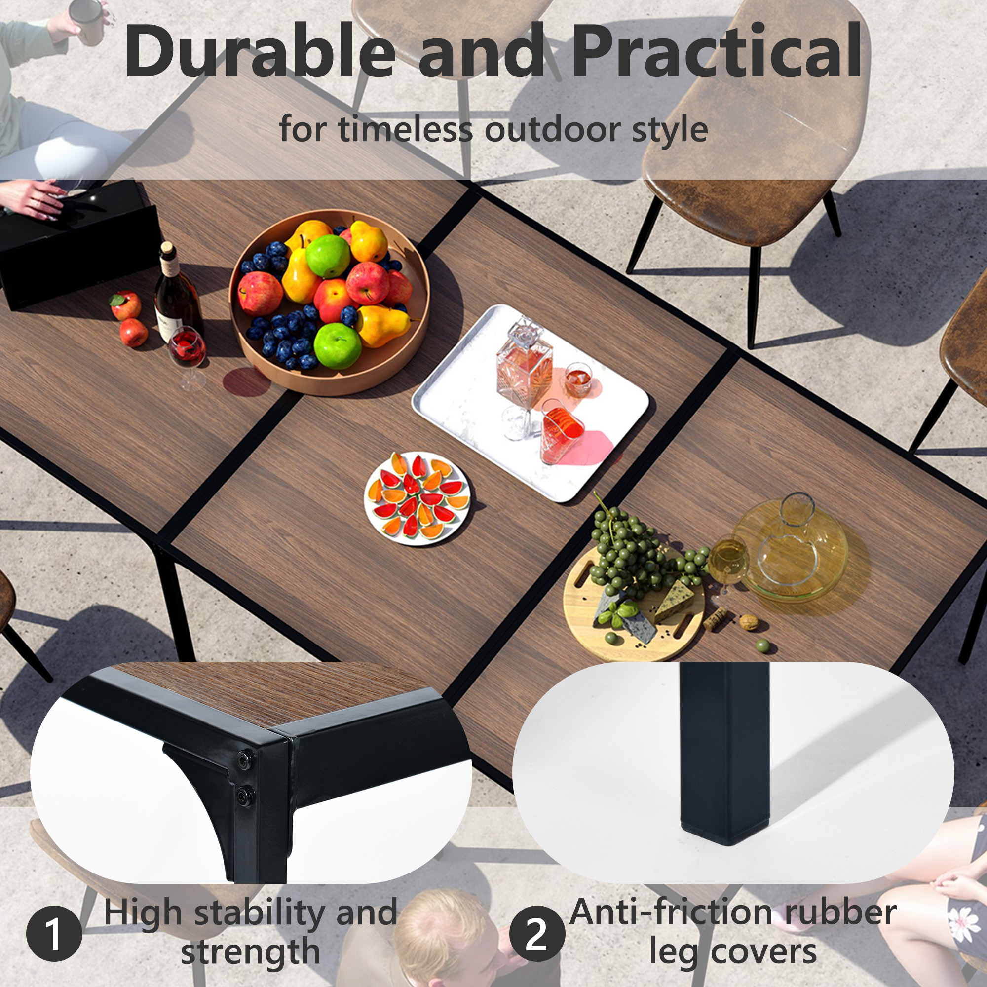 Homy Casa Table à manger rectangulaire industrielle de 47,2 po pour 4, plateau effet bois 3D espresso, cadre en métal noir
