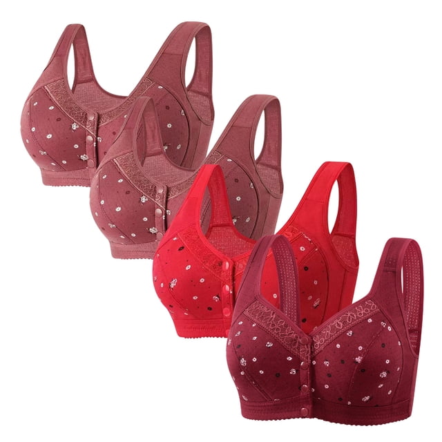 Plebaso 4 Pack Bras for Women Front Closure Everyday Bralettes Wireless Full Coverage Ladies Push up Bras