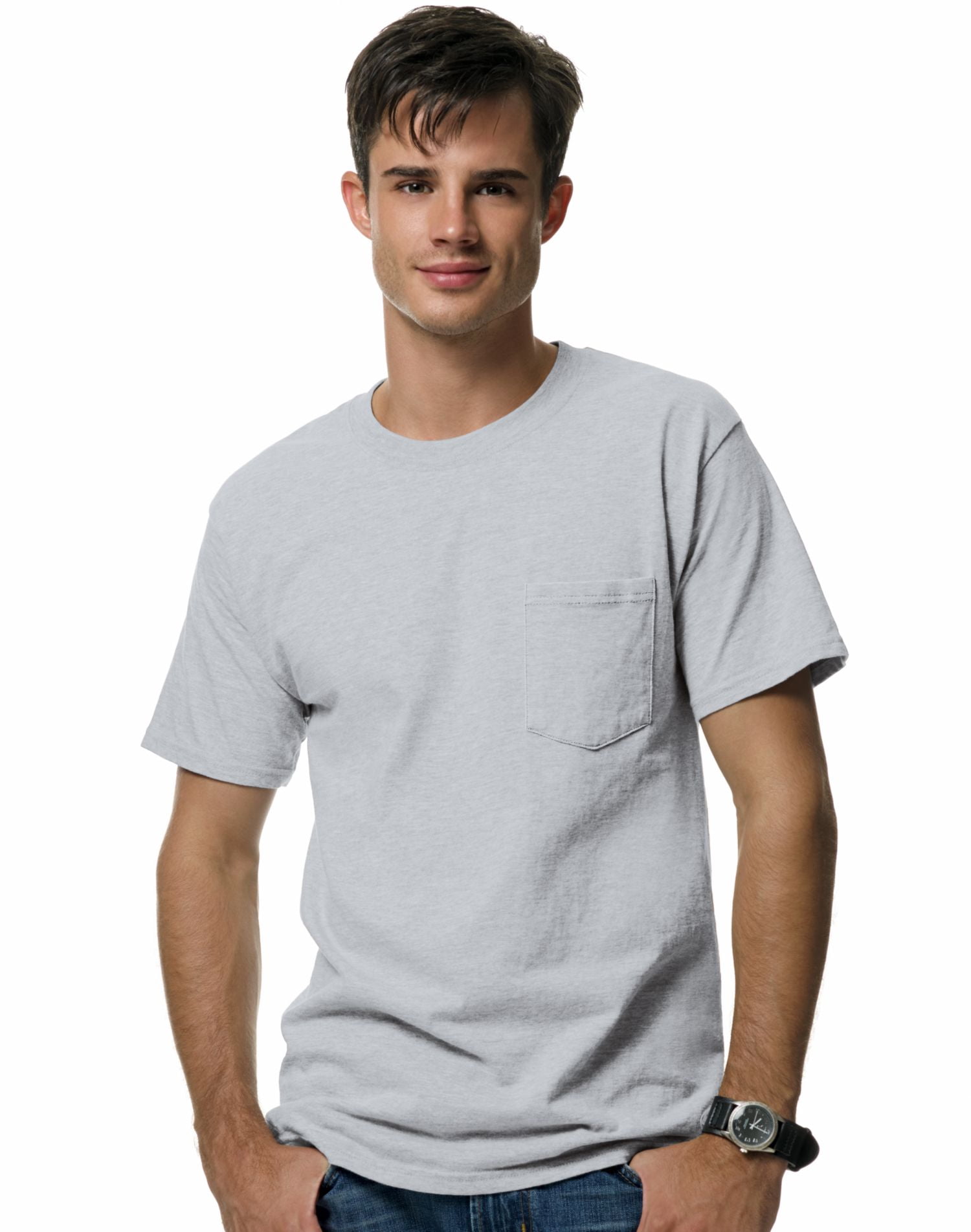 Hanes Beefy-T T-Shirt à Poche pour Hommes, 3TG, Cendre
