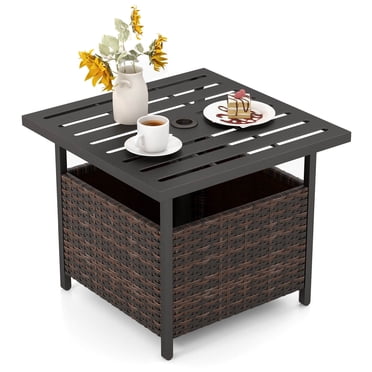 Costway Brown Rattan Wicker Steel Side Table Deck Garden Patio Pool Furniture
