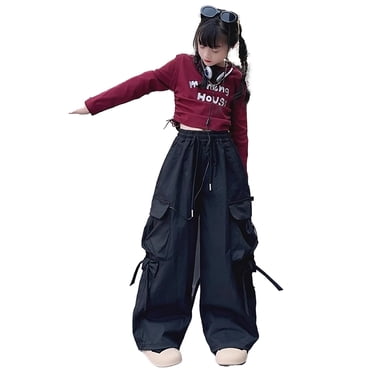 GDREDA Pantalon Cargo pour Filles Combinaison Décontractée à Jambe Grand Pantalon de Danse de Rue pour Enfants Pantalon de Printemps