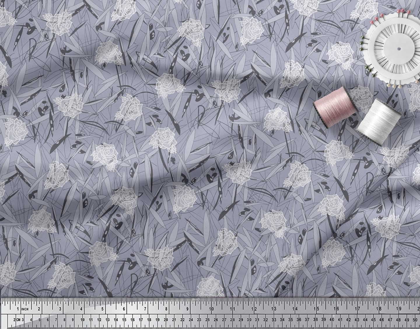 Soimoi Rayon Fabric Leaves & Rose Floral Printed Craft Fabric by the Yard 56 Inch Wide