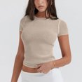 thumbnail image 2 of Plebaso Hauts Courts en Maille pour Femmes à Manches Courtes, Chandails Ajourés, Tricotés, Col Ras du Cou, Chandails à Enfiler, T-Shirts, 2 of 7