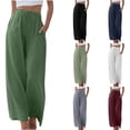 thumbnail image 1 of XZNGL Casual Cotton Linen Drawstring High Waist Wide Leg Pants for Women, Solid Color, Spring Summer Lightweight Loose Fit, Elastic Waistband, Full Length, 1 of 6