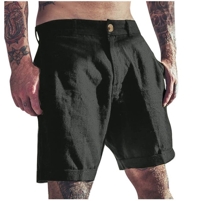 Men's Linen Shorts Classic Slim - Elastic Waist Summer Beach Pants, 7 Inch Inseam, 70% Rayon 30% Linen