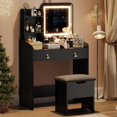thumbnail image 1 of Vanity Desk with LED Light Mirror and Charging Station, Small Makeup Vanities Set with 2 Drawers, Vanity for Girls Women with Storage Stool, Vanity Table for Bedroom, 1 of 7